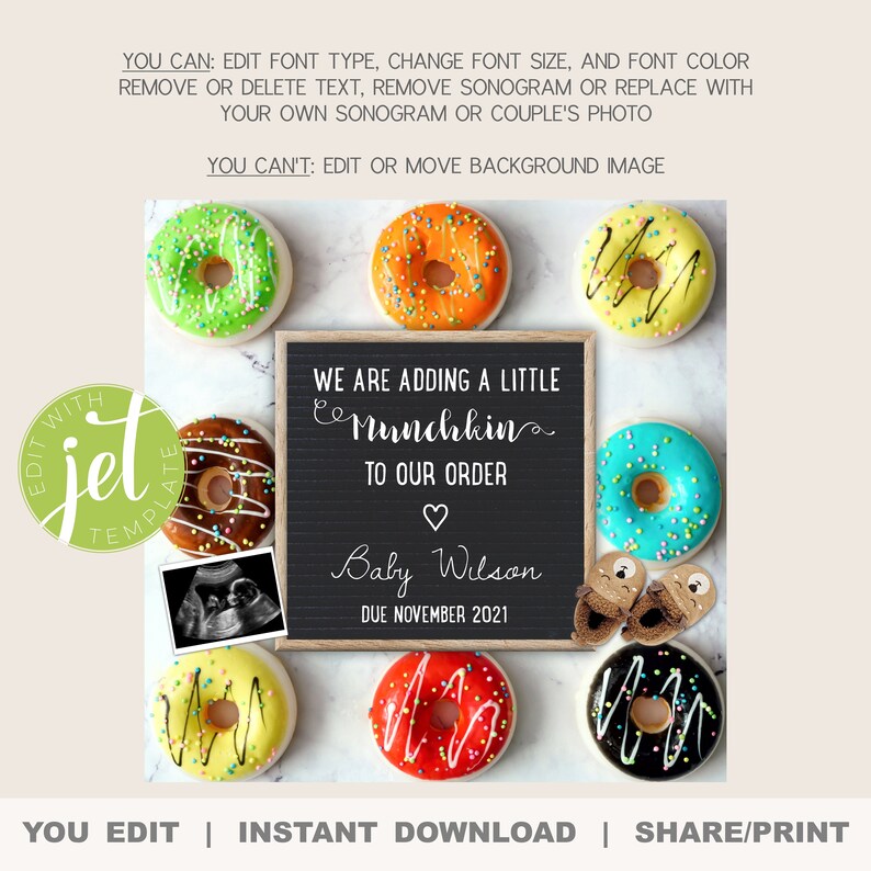 EDITABLE Donut Pregnancy Announcement Digital Baby Reveal | Etsy