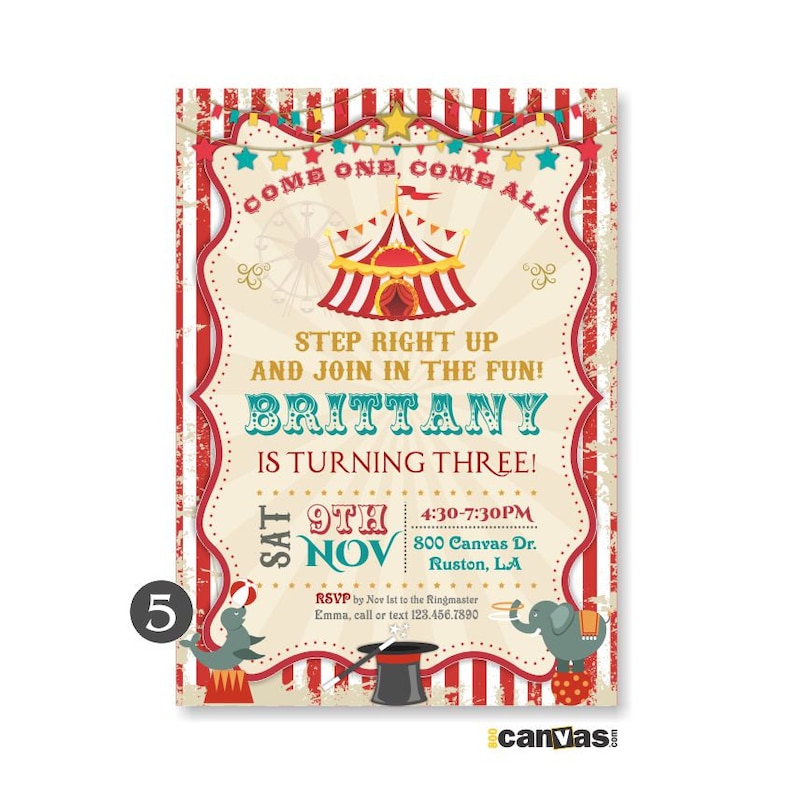 Circus Birthday Party Invitation Circus Invitation Circus Etsy Canada