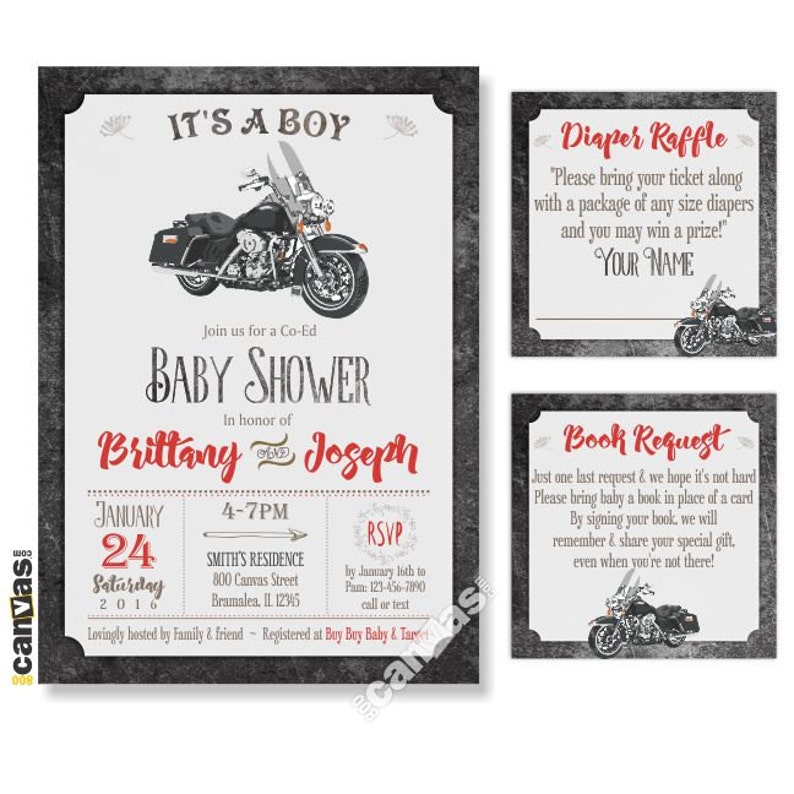 MOTORCYCLE Baby Shower Invitation Motorbike Theme Party Etsy