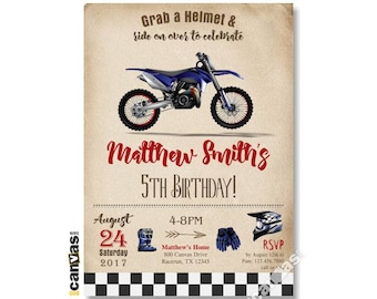 Dirt Bike invitation, Dirt Bike Birthday Invitation, Motorcycle Party Invite, Blue Motocross Invitation, Boy Kids Blue Dirt Bike Printed 476