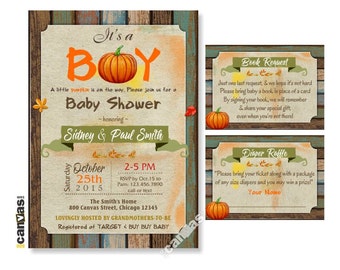Fall Baby Shower Invitations, Baby Shower Invitation Boy, Pumpkin Invitations, Rustic Baby Shower Invites, Autumn Theme, Shabby Chic 238