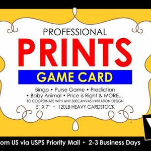 Juegos de Baby Shower impresos / cualquier tarjeta de juego, tarjeta personalizada, solo frontal de 5x7 "- imprimible o impreso, USPS, número de seguimiento, prioridad de 2-3 días