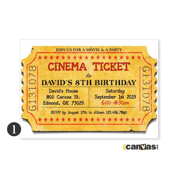 Invitation à un billet de cinéma, Fête d’anniversaire de cinéma, Invitation à des billets de cinéma, Thème du billet d’entrée, Invitation à une soirée cinéma, imprimable ou imprimée 276