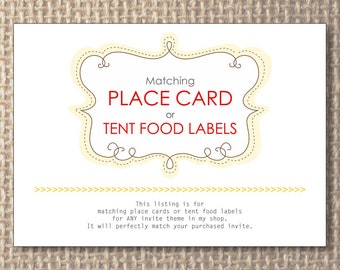 PLACE CARD Made To Match - Blank or Custom, Tent Food Labels, Guest Name Wedding Add-On to Match any design in Shop Digital Printable File