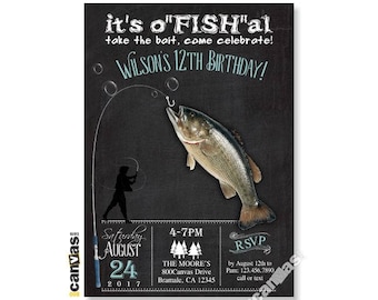 Fishing Birthday Invitation, Fish Party, Fishing Themed, Gone Fishing Invite, Adult Men Boy, o-fish-ally Chalkboard 7th 8th 9th 10th 30th 34