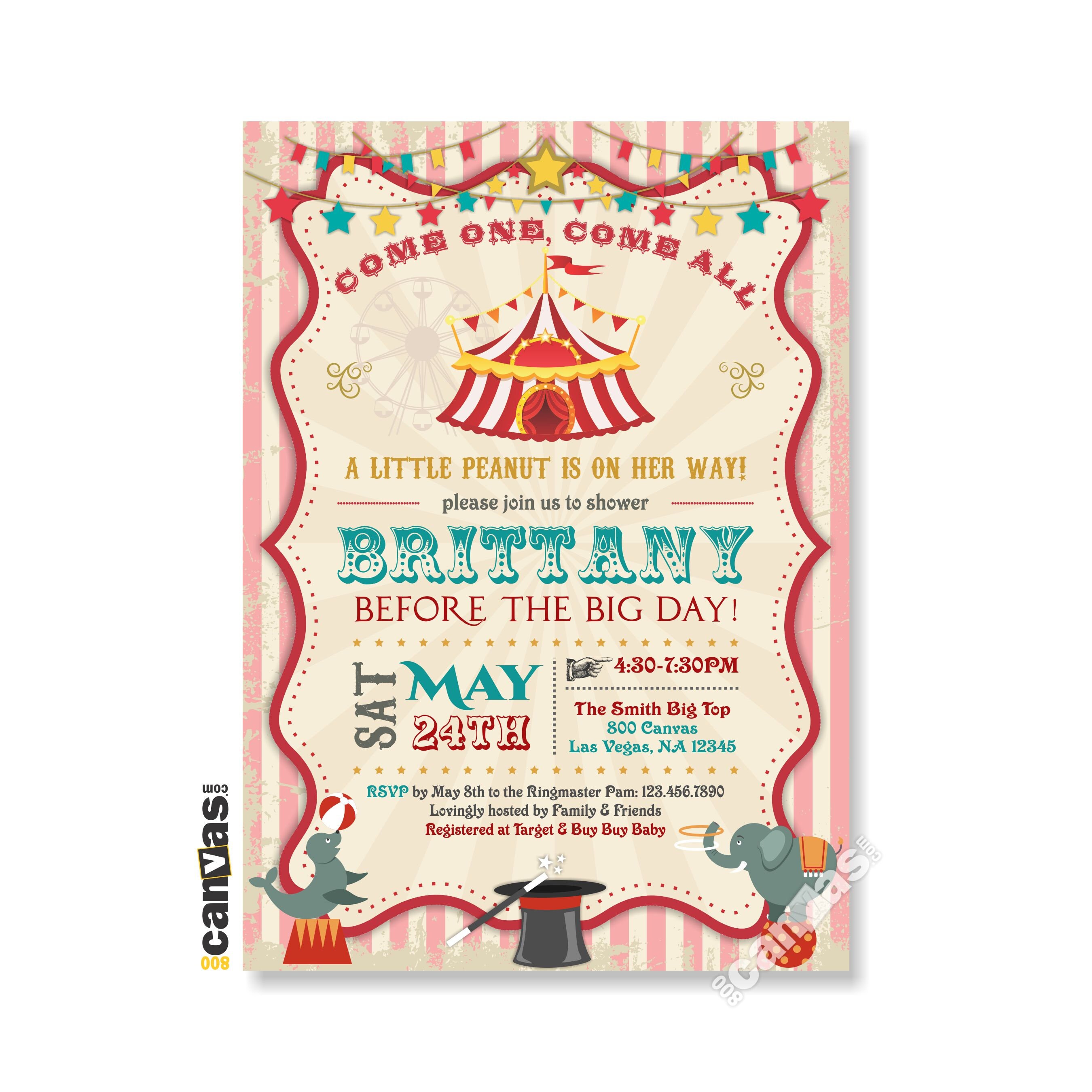 Circus Baby Shower Invitation Girl Circus Themed Party | Etsy