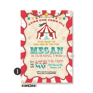 Vintage Circus Magic Birthday Invitation, Boys Girls Carnival Party. Circus Birthday Invite, Red Circus Tent Digital, Printable, Printed 172 image 2