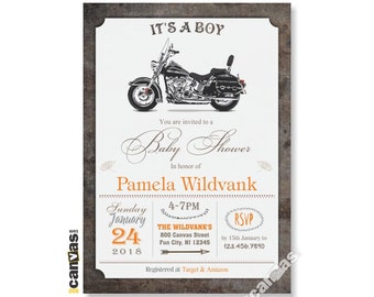 Motorcycle Baby Shower Invitation, Coed BabyShower Boy, Couple Motorbike Themed Party, Harley Bike Invite, Digital, Printable or Printed 191