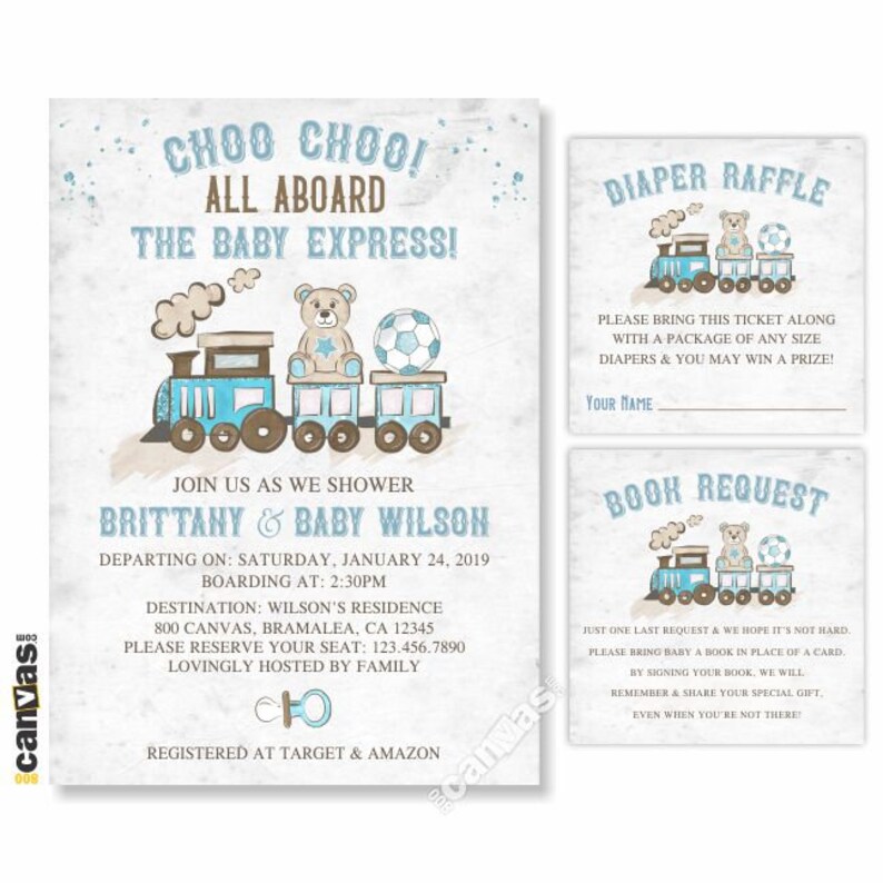 Train Baby Shower Invitation Boy Teddy Bear Baby Shower Etsy