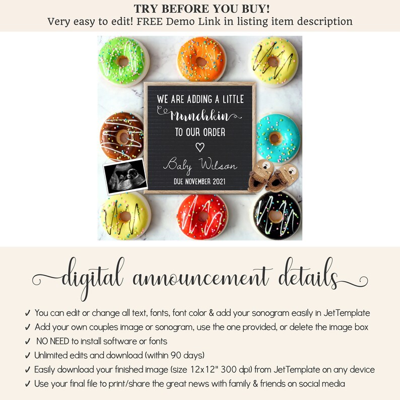 EDITABLE Donut Pregnancy Announcement Digital Baby Reveal | Etsy EDITABLE Donut Pregnancy Announcement Digital Baby Reveal | Etsy