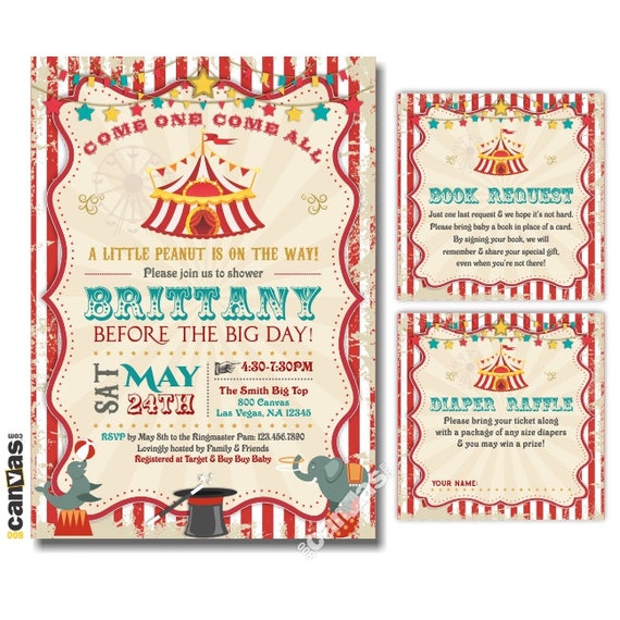 Circus Themed Party, Vintage Circus Baby Shower Invitation Girl Boy, Carnival Invite, Red Circus Tent Teal, Digital, Printable / Printed 141