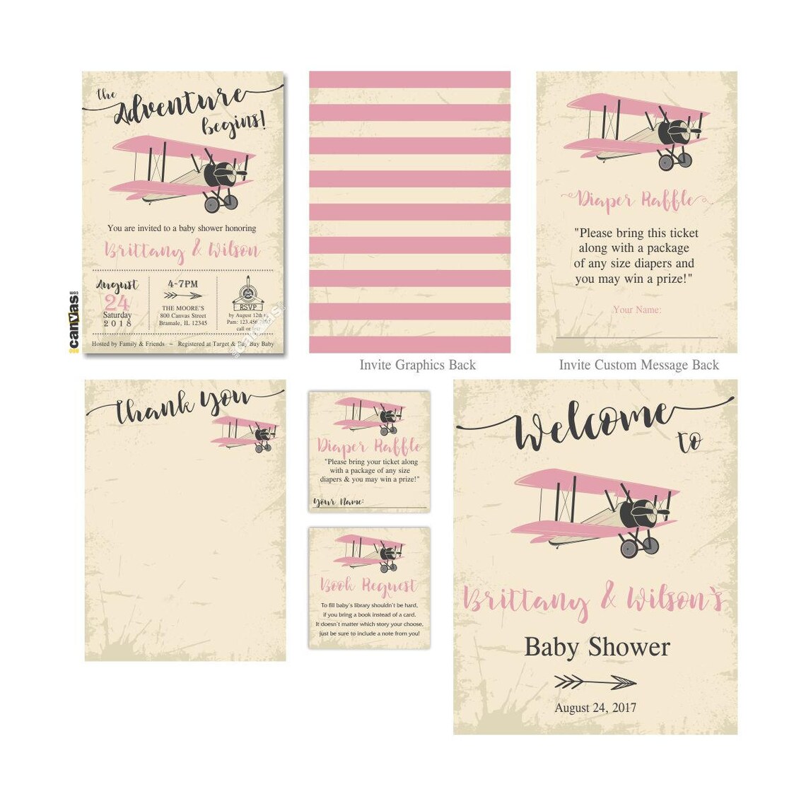 Airplane Baby Shower Invitation Girl Vintage Airplane Baby Etsy