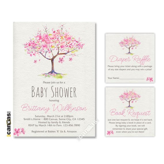 cherry blossom baby shower invitations
