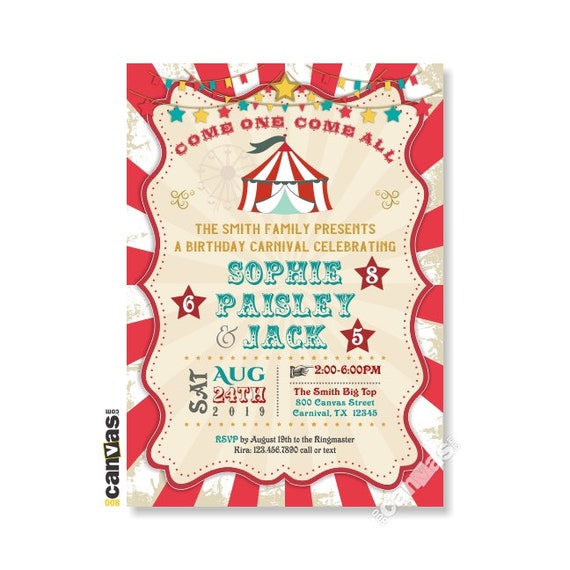Digital Vintage Carnival Ticket Style Elephant Circus Themed Party Double Twins Triplets Birthday Invitation Printable or Printed 8 Digital Vintage Carnival Ticket Style Elephant Circus Themed Party Double Twins Triplets Birthday Invitation Printable or Printed 8