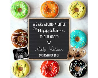 EDITABLE Donut Pregnancy Announcement, Digital Baby Reveal, Adding a Little Munchkin to Our Order, Life is About to Get Sweeter, Doughnut 42