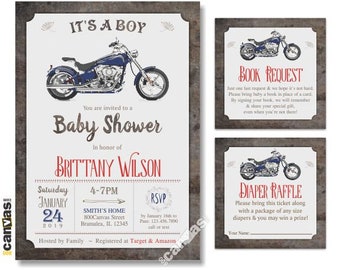 Motorcycle BABY Shower Invitation, Baby Shower Boy, Baby Boy Shower Invitations, MOTORBIKE Baby Shower Invites. Retro Bike 159