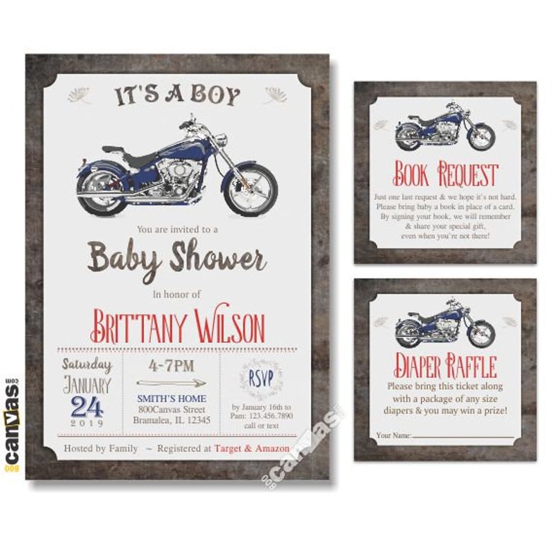 Motorcycle Baby Shower Invitation Baby Shower Invitation Boy Etsy