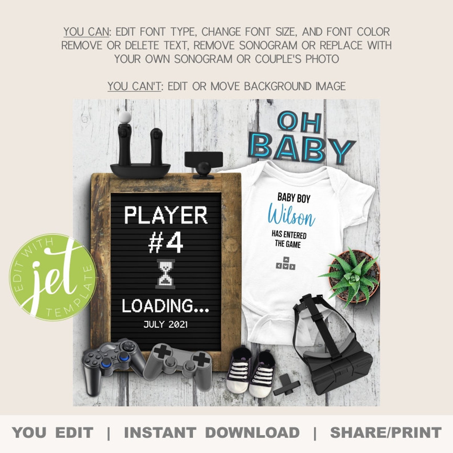 Editable Video Game Pregnancy Reveal Announcement Player 1 Etsy UK