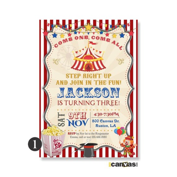 circus theme birthday invitations 1st 2nd 3rd 4th 5th vintage etsy