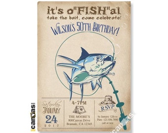 Angeln Geburtstag Einladung, Angeln Einladung, Junge Geburtstag Einladung, Fisch Thema Einladung, O-Fish-Ally Tuna 30. 40. 50. 60. Gedruckt 38
