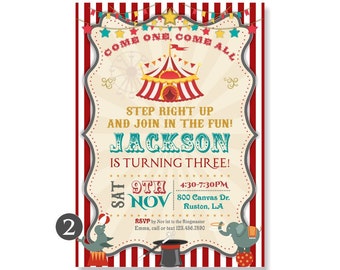 Invitación a la fiesta de cumpleaños del circo, Invitación al circo, Invitación a la fiesta del circo, Invitación al cumpleaños del carnaval, 1er, primer cumpleaños, niño, niña 279