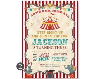 Circus Birthday Party Invitation, Circus Invitation, Circus Party Invite, Carnival Birthday Invitation, 1st, First Birthday, Boy, Girl 279