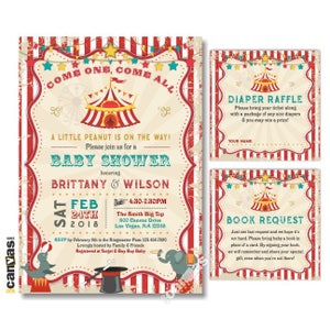 Circus Baby Shower Invitation, Carnival Party Invite Gender Neutral Red Tent Themed Rustic Coed Baby Boy Shower, Printable or Printed 132