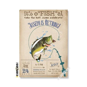 Fishing Retirement Invite Adult Men&#39;s Surprise Invitation Open House Farewell Fisherman Big Mouth Bass Fish Rustic Shabby Chic Vintage Rt01