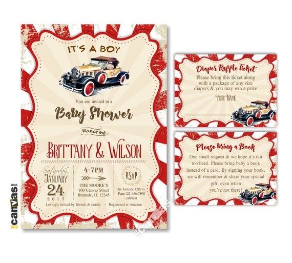 vintage car baby shower invitations