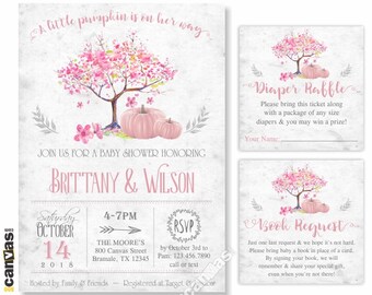 Una piccola zucca è in arrivo, Fall Baby Shower Invitation, Pink Pumpkin Baby Shower, Rustic Autumn Invite Girl, Fall Themed, Printed 22A