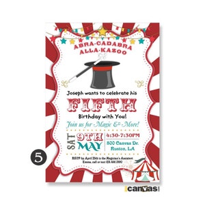 Vintage Circus Magic Birthday Invitation, Boys Girls Carnival Party. Circus Birthday Invite, Red Circus Tent Digital, Printable, Printed 172 image 5