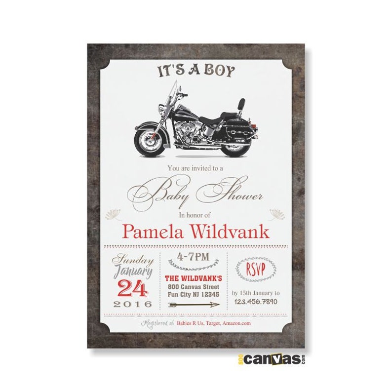 Motorcycle Baby Shower Invitation Baby Boy Shower Invites Etsy