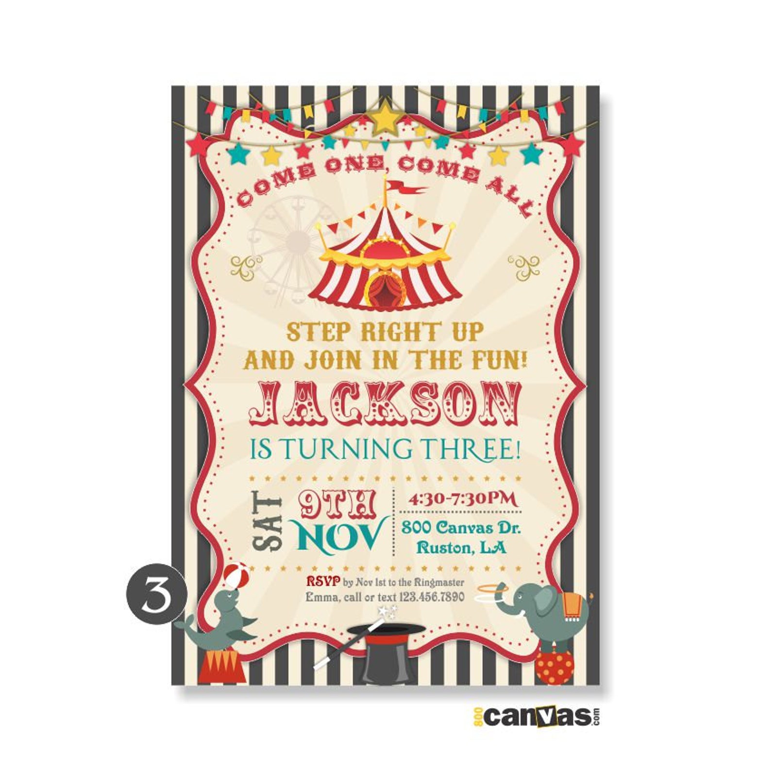 Circus Birthday Party Invitation Circus Invitation Circus Etsy Canada