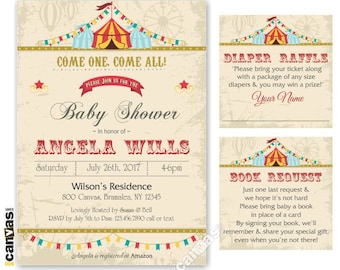 Circus Baby Shower Invitation, Carnival Baby Shower, Vintage Circus Invitation, Carnival Party Invite, Gender Neutral, Printable, Printed 87