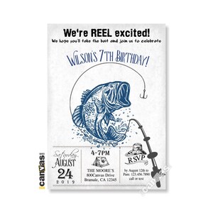 Inviti di pesca, Invito di compleanno di pesca, Gone Fishing, Adult Bass Fishing Themed, Boys Fish Party, Digitale, Stampabile o Stampato 462B