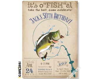 Fishing Invitation, Surprise Birthday, Big Mouth Bass Photo Invites, Male Fishing Birthday Party, Adult Fishing for Men, Digital Printed 454