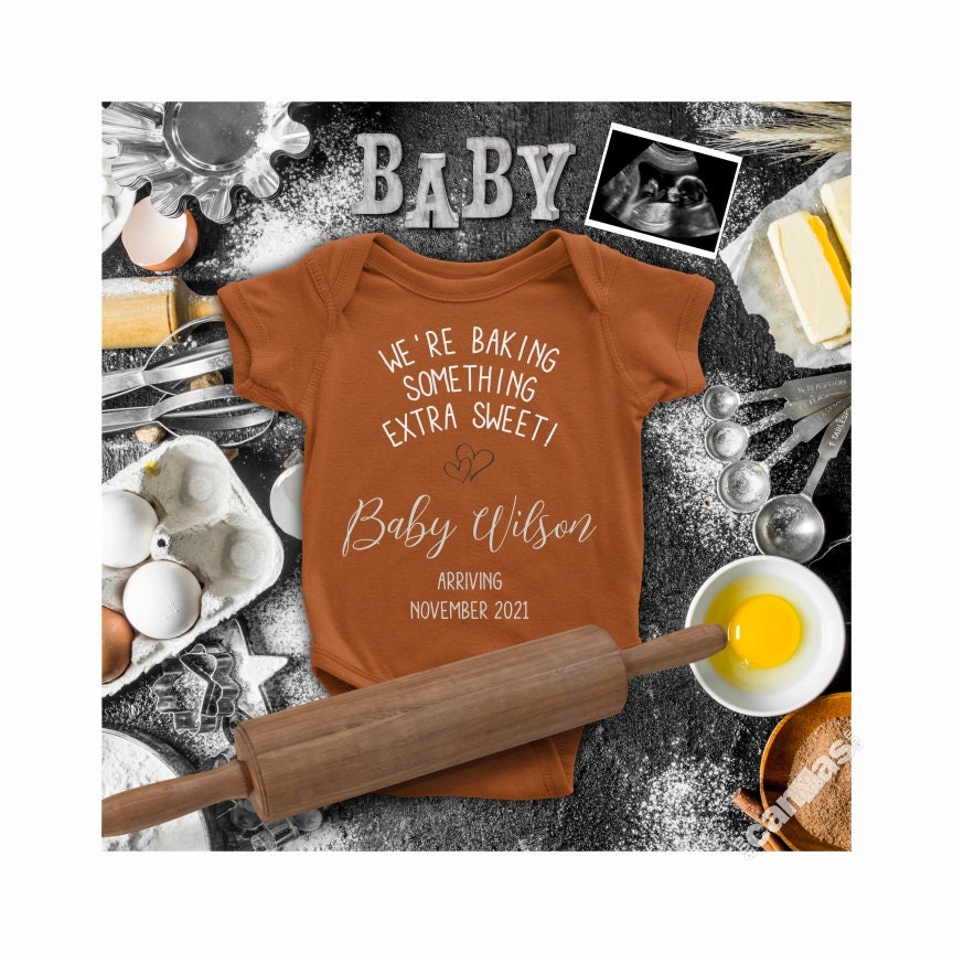 Baking Pregnancy Announcement, Bun in the Oven Baby News, Baker Theme Social Media, EDITABLE Template, Neutral, Food, Digital Download 111