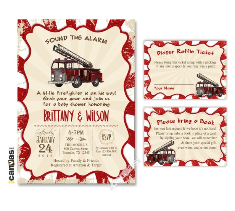 Firefighter Baby Shower Invitations Rustic Vintage Fire Truck Themed Invite It S A Boy Printable Or Printed 283a