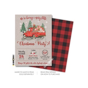 Christmas Red Truck Invitations, Holiday Party, Christmas Trees Invite, Merry Christmas, Gift Exchange, Kraft Flannel Buffalo, Plaid 123