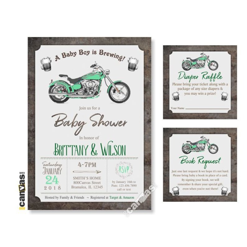 Motorcycle Baby Shower Invitation A Baby Boy Is Brewing Etsy