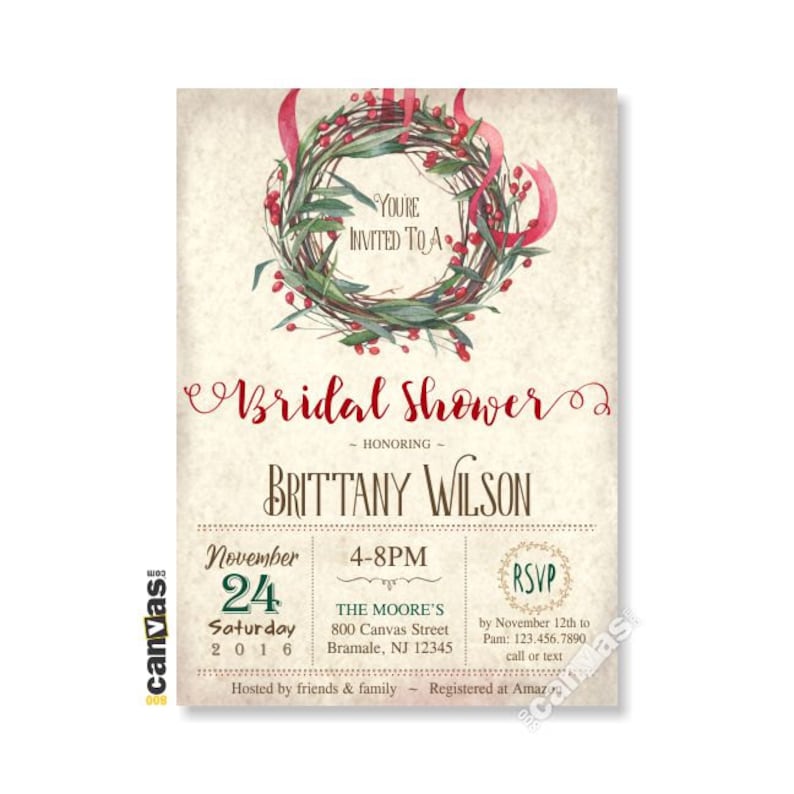 Christmas Bridal Shower Invitation Holiday Invites Etsy