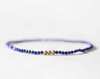 Lapis Stretch Bracelet, Delicate Beaded Lapis Lazuli Jewelry, Blue Gemstone Elastic Stacking Bracelet