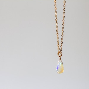Tiny Opal Pendant on Rose Gold Filled, Oxidized Sterling or Sterling Silver Chain, Delicate Welo Opal Necklace, Genuine Opal Layering image 6
