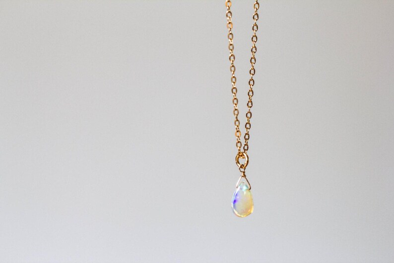 Tiny Opal Pendant on Rose Gold Filled, Oxidized Sterling or Sterling Silver Chain, Delicate Welo Opal Necklace, Genuine Opal Layering image 6