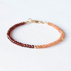 Sunstone & Garnet Bracelet, Dainty Beaded Stacking Red Garnet Jewelry, Rose Gold Fill or Sterling Silver