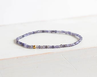 Dainty Iolite Cube Stretch Bracelet
