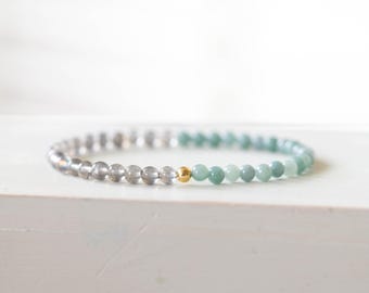Labradorite & Jade Stretch Bracelet: Sterling Silver, Gold Filled or Solid 14k Gold