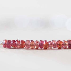Ultra Delicate Fine Silver Bracelet with Padparadscha Sapphire, Skinny Karen Hill Tribe Beaded Stacking Bracelet, Sterling Silver Jewelry image 3