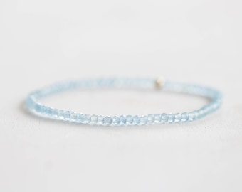 Dainty Aquamarine Stretch Bracelet: March Birthstone Jewelry with Sterling Silver, Yellow or Rose Gold Filled
