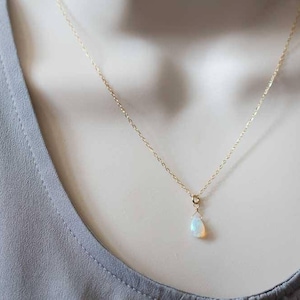 Tiny Opal Pendant on Rose Gold Filled, Oxidized Sterling or Sterling Silver Chain, Delicate Welo Opal Necklace, Genuine Opal Layering image 8